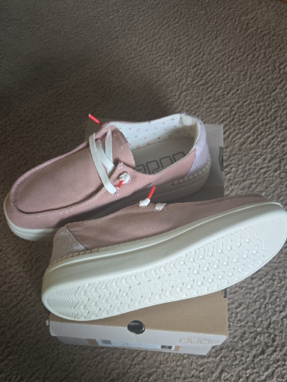 Womans Pink Canvas Hey Dude Shoes - Picture 3 of 6